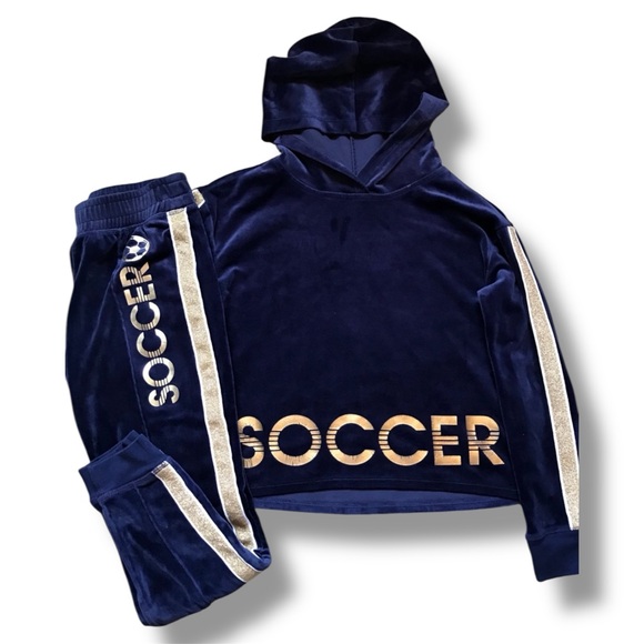 Justice Active Girl’s Blue/Gold Velour Soccer 2 Piece Set Size 10. Bundle & save - Picture 6 of 7